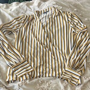 Adrianna Papell Yellow and Black Striped Blouse